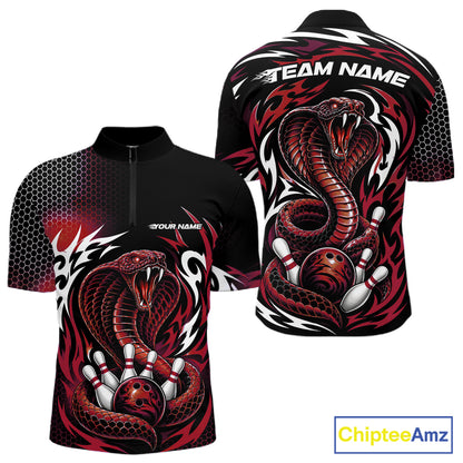 Custom Black And Red Tribal Cobra Snake Bowling Jerseys Bowling Men Quarter Zip Shirt IPHW11713