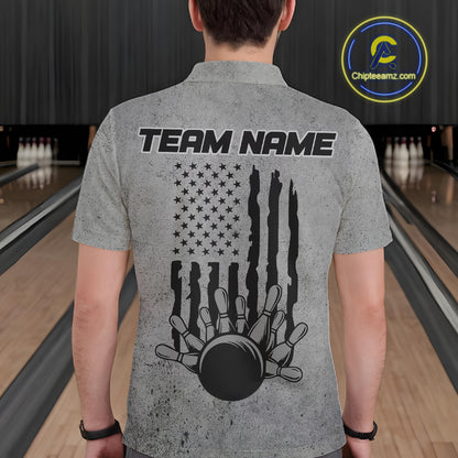 Custom American Flag Skull Bowling Shirts For Men, Patriotic Team Bowling Jerseys IPHW5846