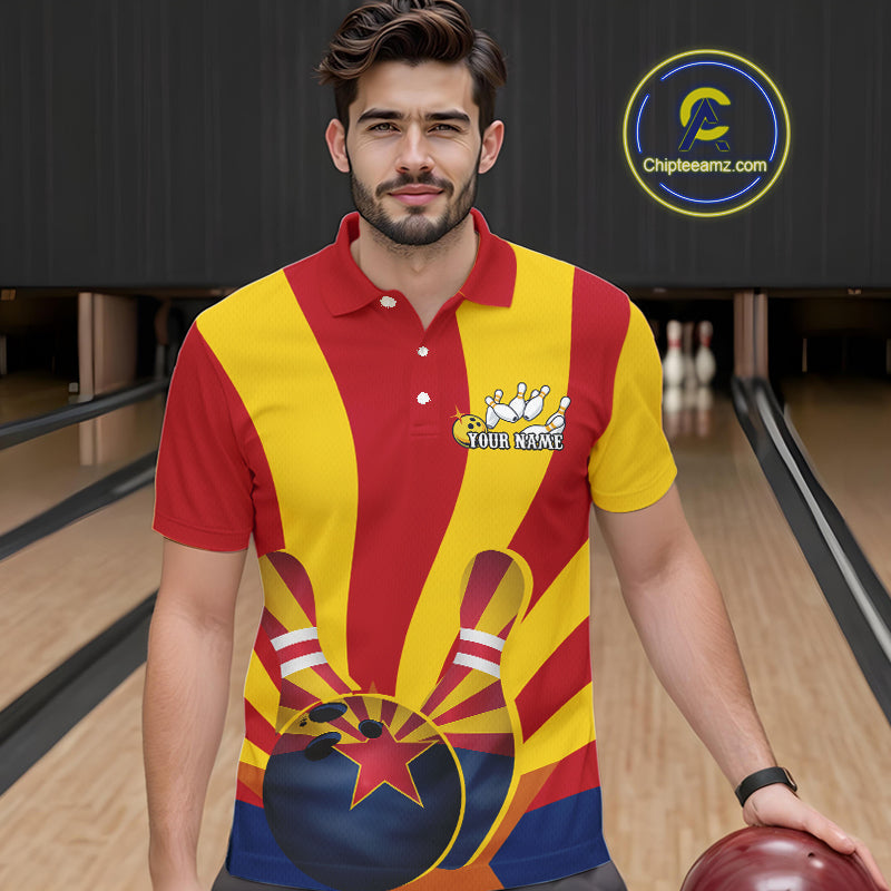 Custom Arizona State Flag Bowling Team Polo Shirts For Men, Bowling League Shirt IPHW9266