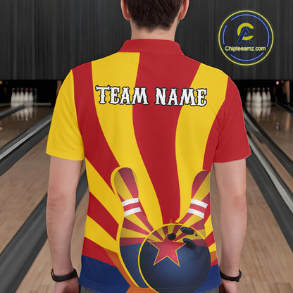 Custom Arizona State Flag Bowling Team Polo Shirts For Men, Bowling League Shirt IPHW9266