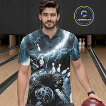 Load image into Gallery viewer, Custom Blue Thunder Lightning Grim Reaper Bowling Men Polo Shirt, Halloween Bowling Outfit IPHW9797