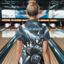 Load image into Gallery viewer, Custom Blue Thunder Lightning Grim Reaper Bowling Women Polo Shirt, Halloween Outfit IPHW9797