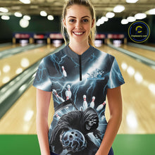 Load image into Gallery viewer, Custom Blue Lightning Grim Reaper Bowling Women Quarter-Zip Shirt, Halloween Outfit IPHW9797