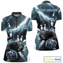 Load image into Gallery viewer, Custom Blue Lightning Grim Reaper Bowling Women Quarter-Zip Shirt, Halloween Outfit IPHW9797