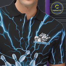 Load image into Gallery viewer, Custom Black And Blue Lightning Grim Reaper Bowling Men Polo Shirt, Halloween Outfit IPHW9804