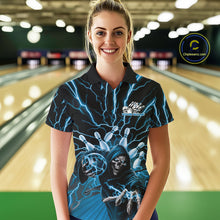 Load image into Gallery viewer, Custom Black And Blue Lightning Grim Reaper Bowling Women Polo Shirt, Halloween Outfit IPHW9804