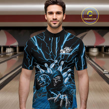 Load image into Gallery viewer, Custom Black And Blue Lightning Grim Reaper Bowling Men Quarter-Zip Shirt, Halloween Outfit IPHW9804
