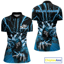 Load image into Gallery viewer, Custom Blue Lightning Grim Reaper Bowling Women Quarter-Zip Shirt, Halloween Outfit IPHW9804
