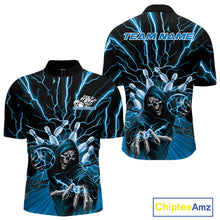 Load image into Gallery viewer, Custom Black And Blue Lightning Grim Reaper Bowling Men Quarter-Zip Shirt, Halloween Outfit IPHW9804