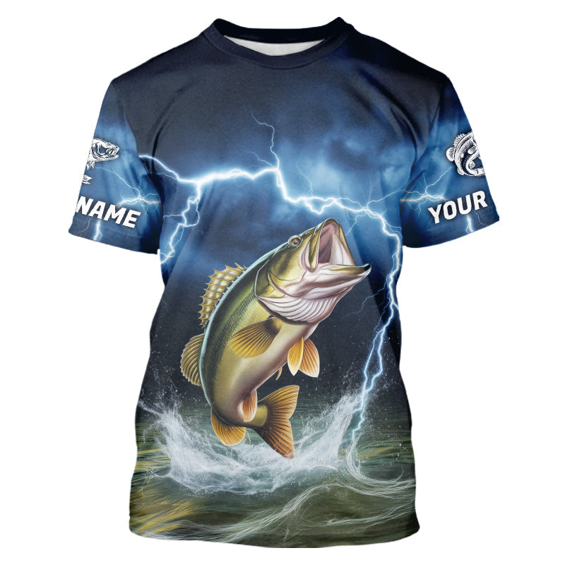 Blue Thunder Lightning Custom Largemouth Bass Fishing Tournament Fishing T Shirts IPHW8080