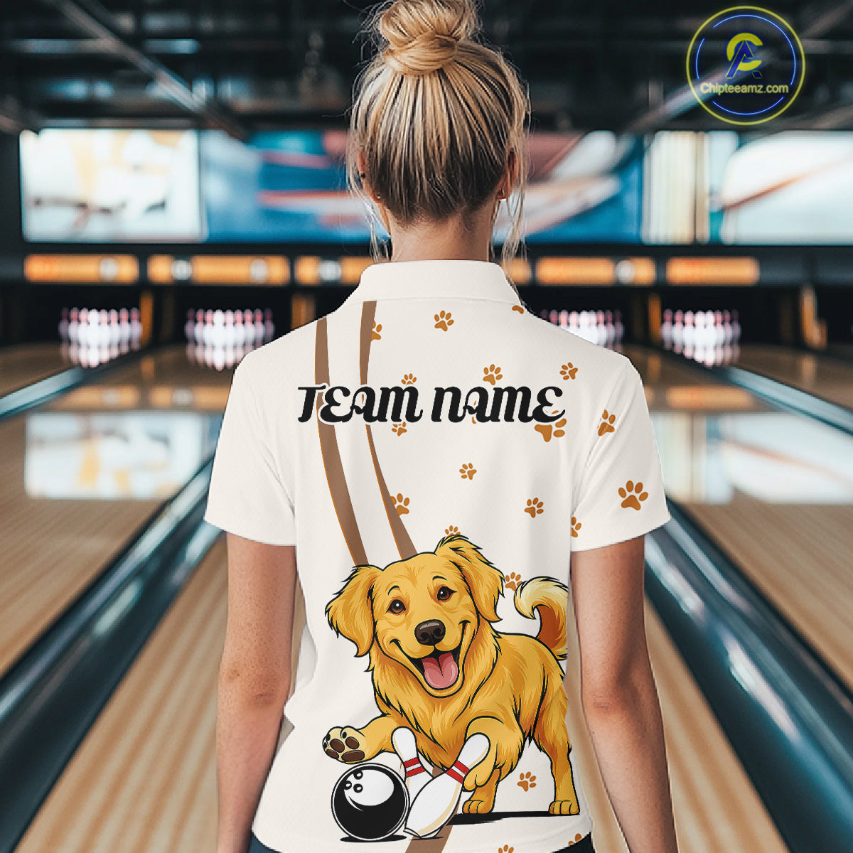 Custom Funny Golden Retriever Dog Women Bowling Team Shirt, Dog Lovers Bowling Uniform IPHW10209