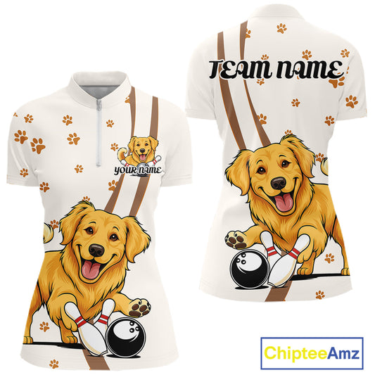 Custom Funny Golden Retriever Dog Women Bowling Team Shirt, Dog Lovers Bowling Uniform IPHW10209