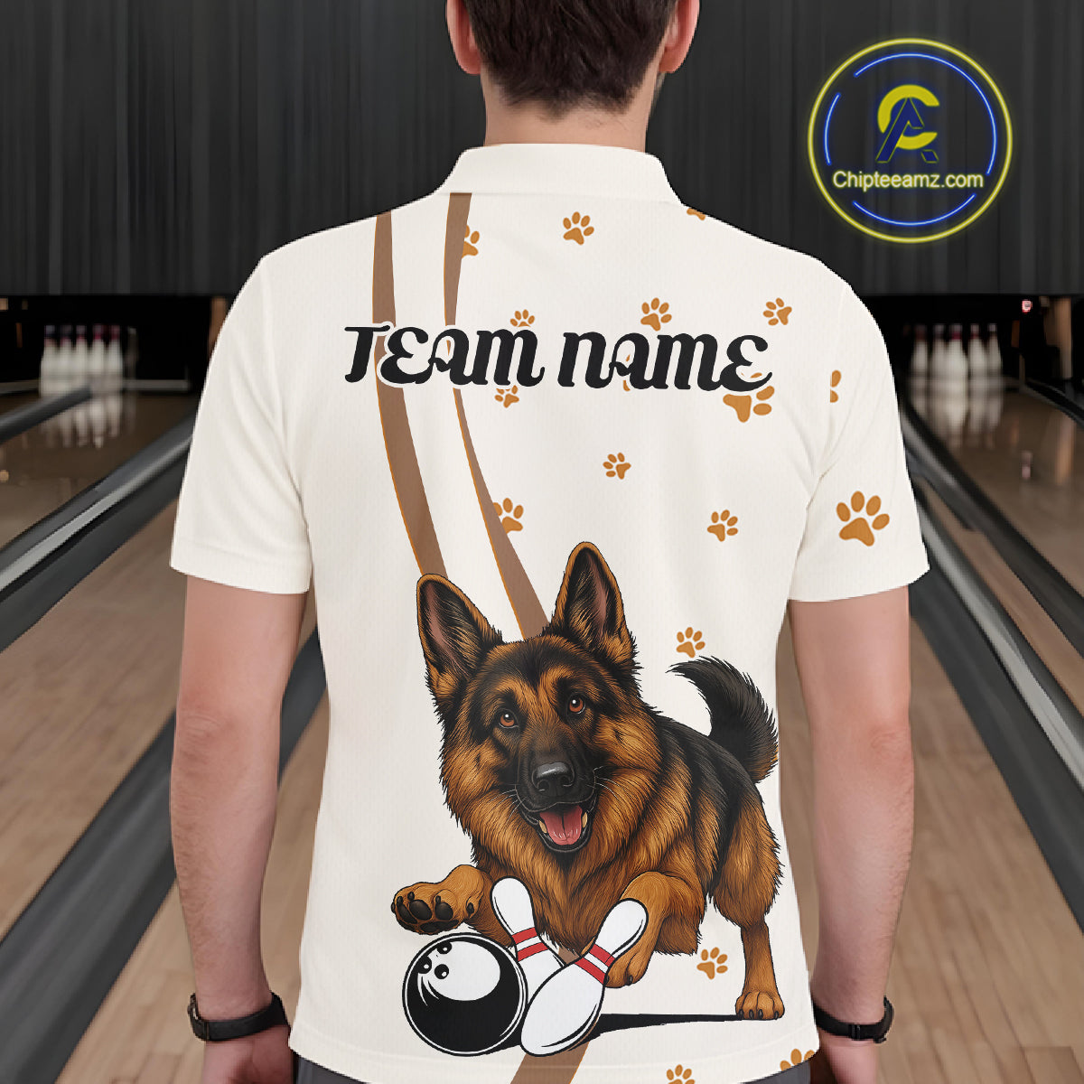 Custom Funny German Shepherd Dog Men Bowling Team Shirt, Dog Lovers Bowling Uniform IPHW10210