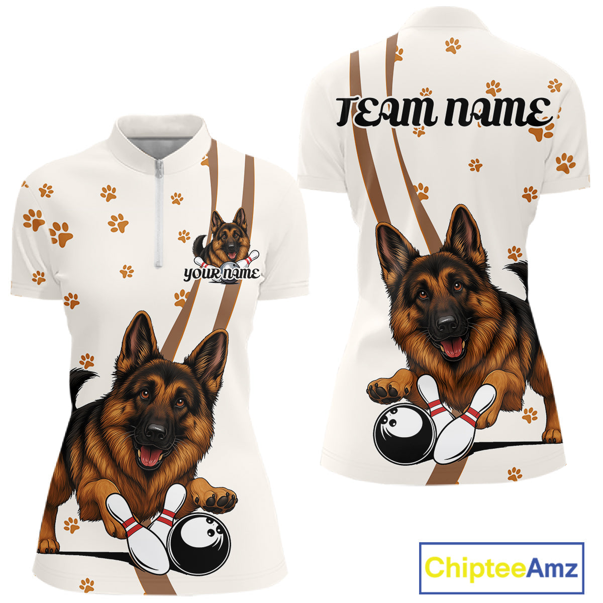 Custom Funny German Shepherd Dog Women Bowling Team Shirt, Dog Lovers Bowling Uniform IPHW10210