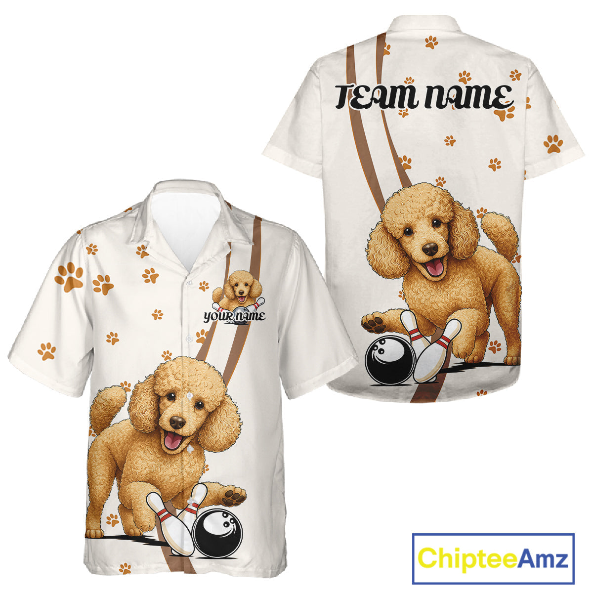 Custom Funny Poodle Dog Men And Women Bowling Team Shirt, Dog Lovers Bowling Uniform IPHW10211