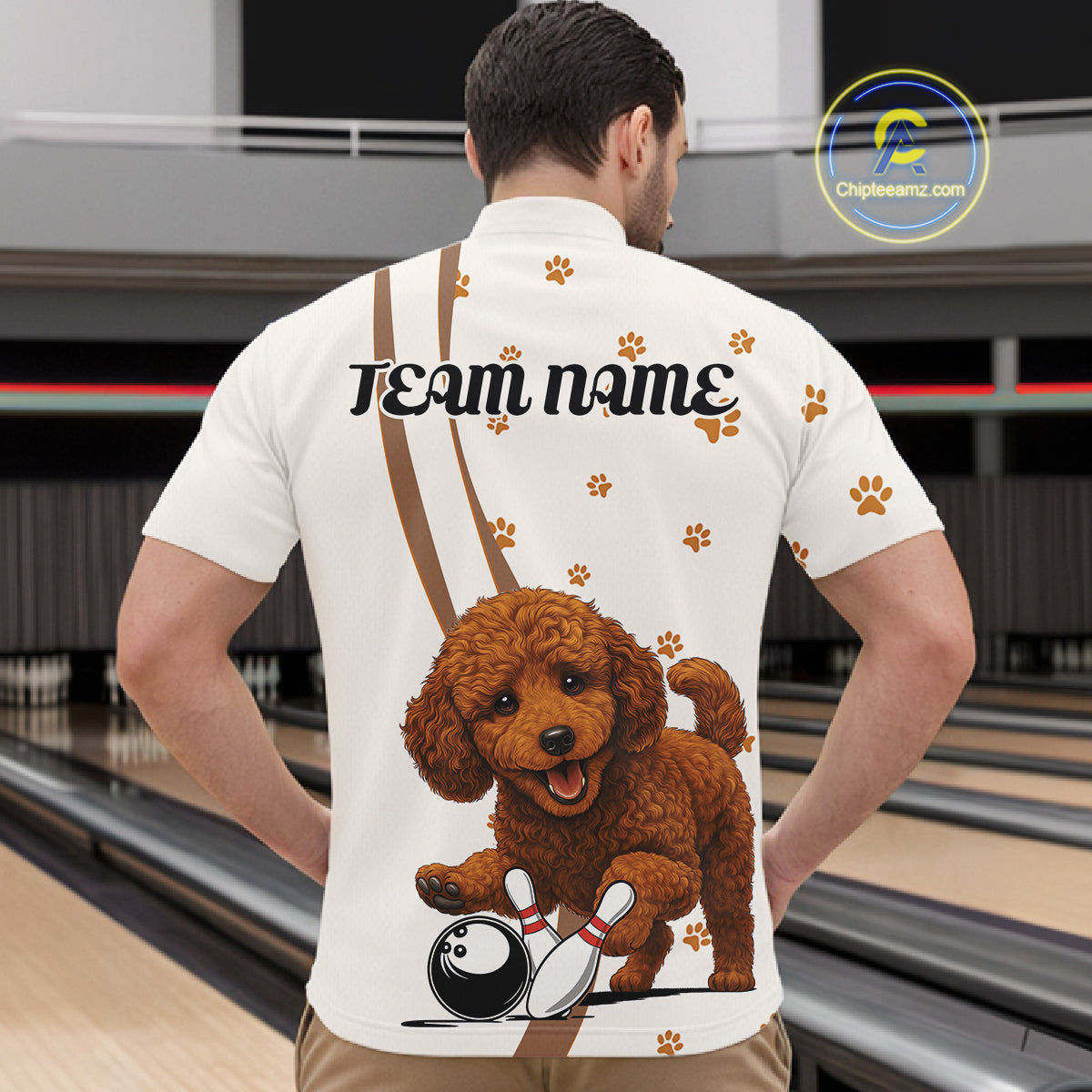 Custom Funny Poodle Dog Men Bowling Team Shirt, Dog Lovers Bowling Uniform IPHW10212