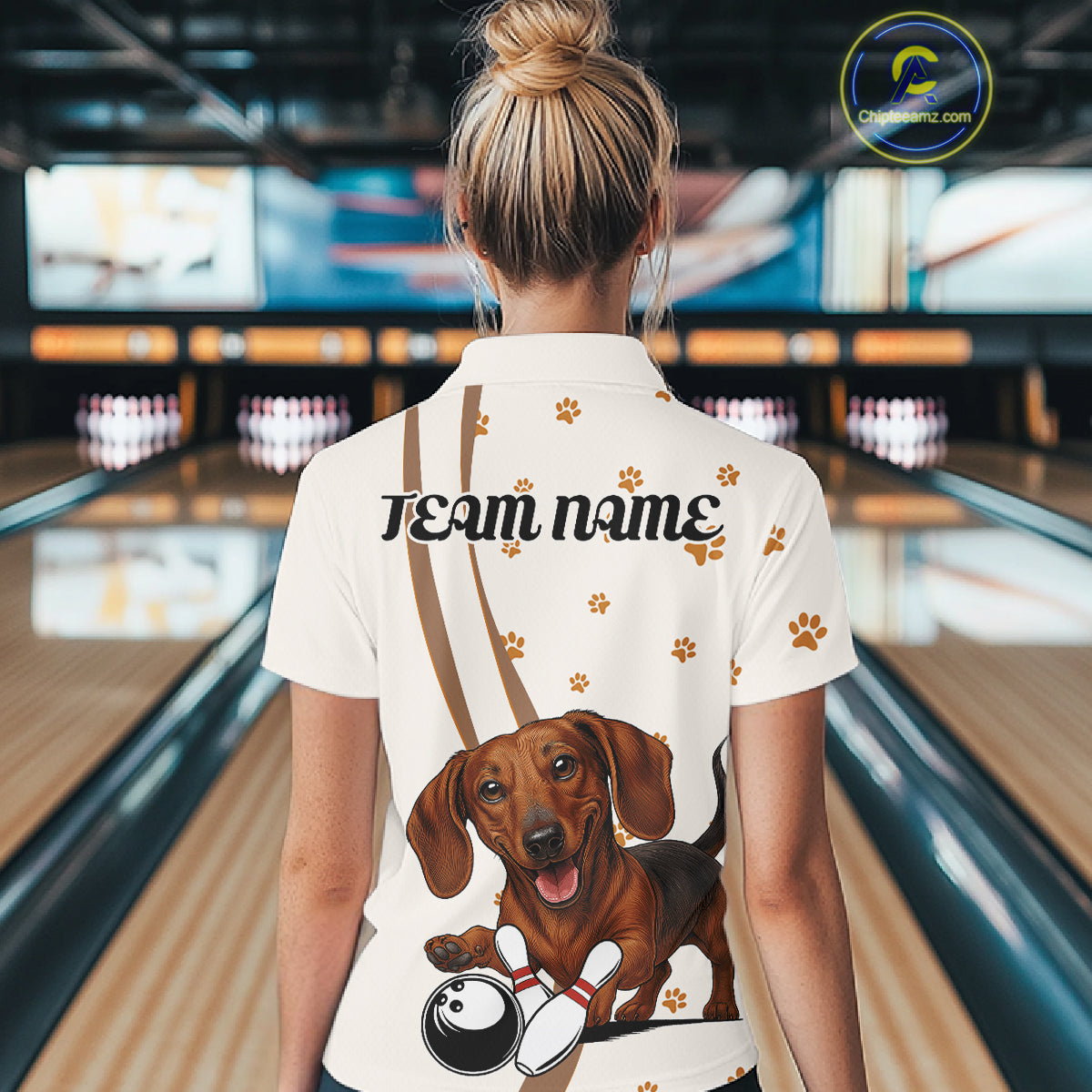 Custom Funny Dachshund Dog Women Bowling Team Shirt, Dog Lovers Bowling Uniform IPHW10213