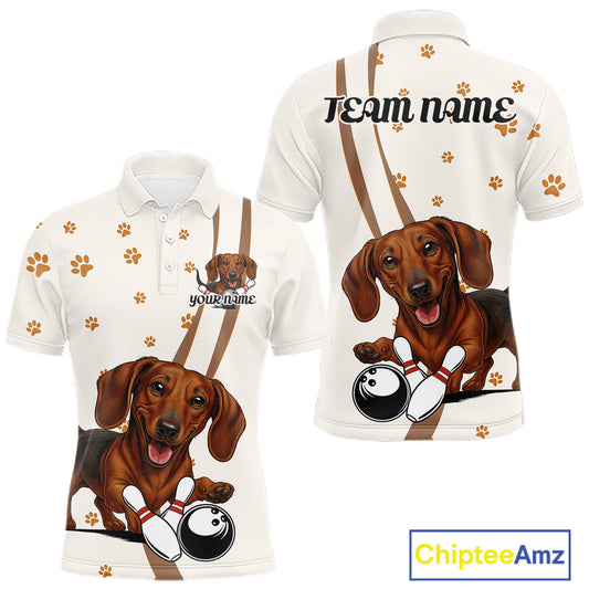 Custom Funny Dachshund Dog Men Bowling Team Shirt, Dog Lovers Bowling Uniform IPHW10213