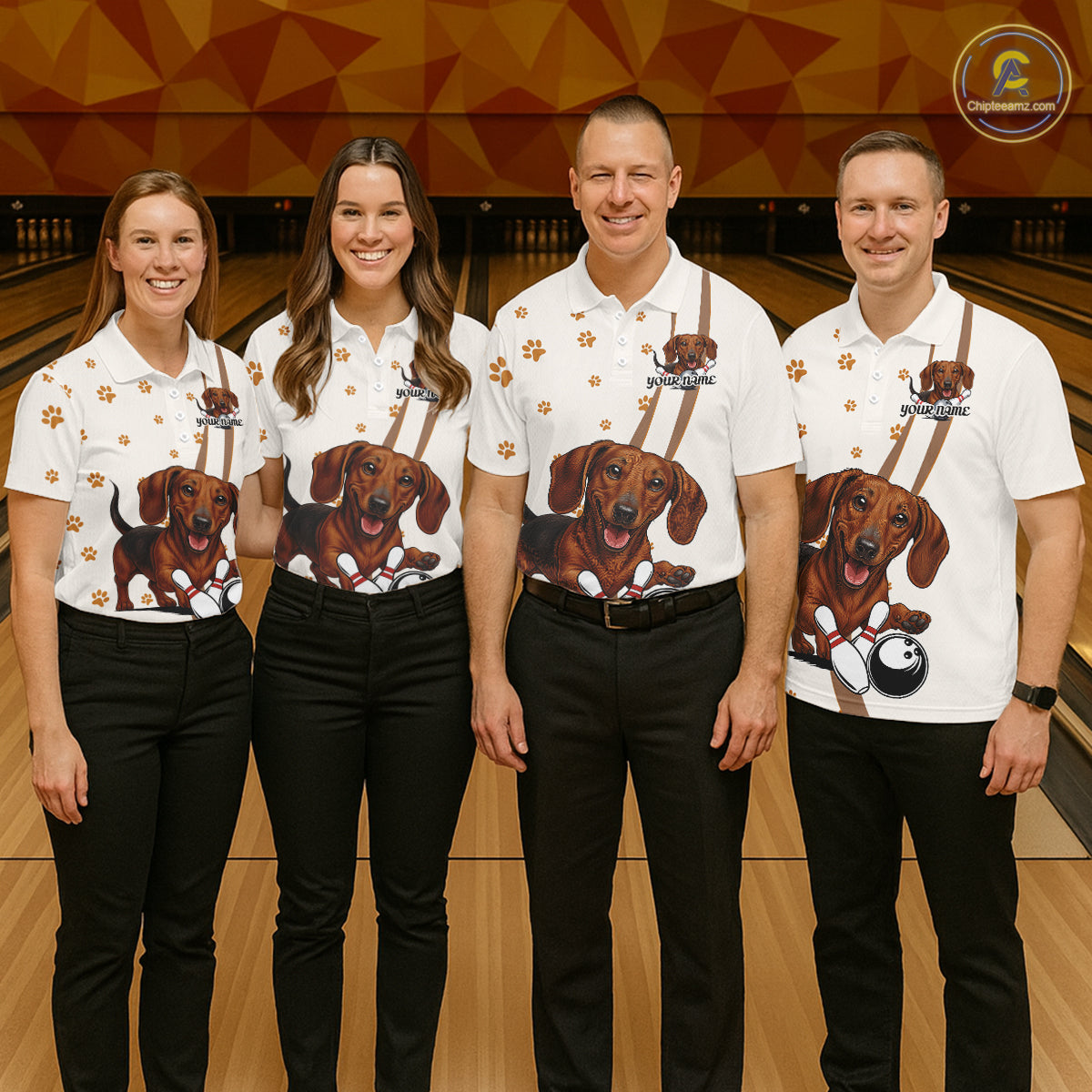 Custom Funny Dachshund Dog Men Bowling Team Shirt, Dog Lovers Bowling Uniform IPHW10213