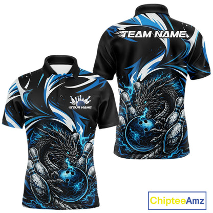 Custom Blue Lightning Dragon Bowling Men Polo Shirts, Dragon Bowling League Shirt IPHW10355
