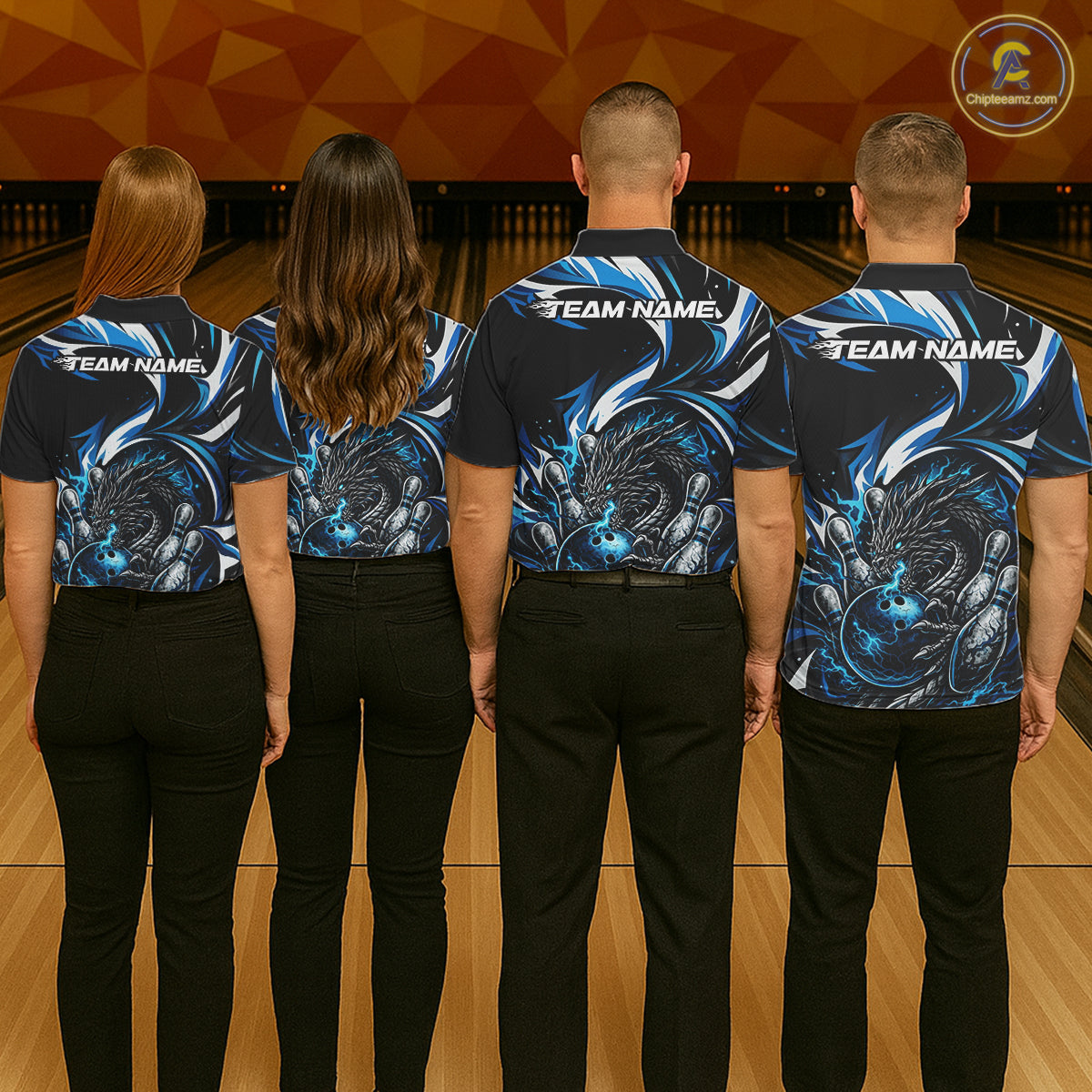 Custom Blue Lightning Dragon Bowling Men Polo Shirts, Dragon Bowling League Shirt IPHW10355