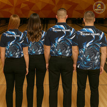 Load image into Gallery viewer, Custom Blue Lightning Dragon Bowling Men Polo Shirts, Dragon Bowling League Shirt IPHW10355
