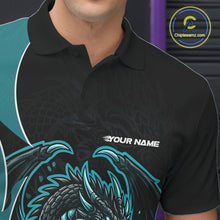 Load image into Gallery viewer, Custom Turquoise Blue Fire Dragon Bowling Jerseys, Dragon Bowling Team Men Polo Shirt IPHW10366