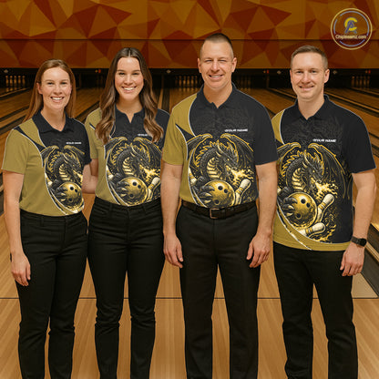 Custom Yellow Fire Dragon Bowling Jerseys, Dragon Bowling Team Men Polo Shirt IPHW10367