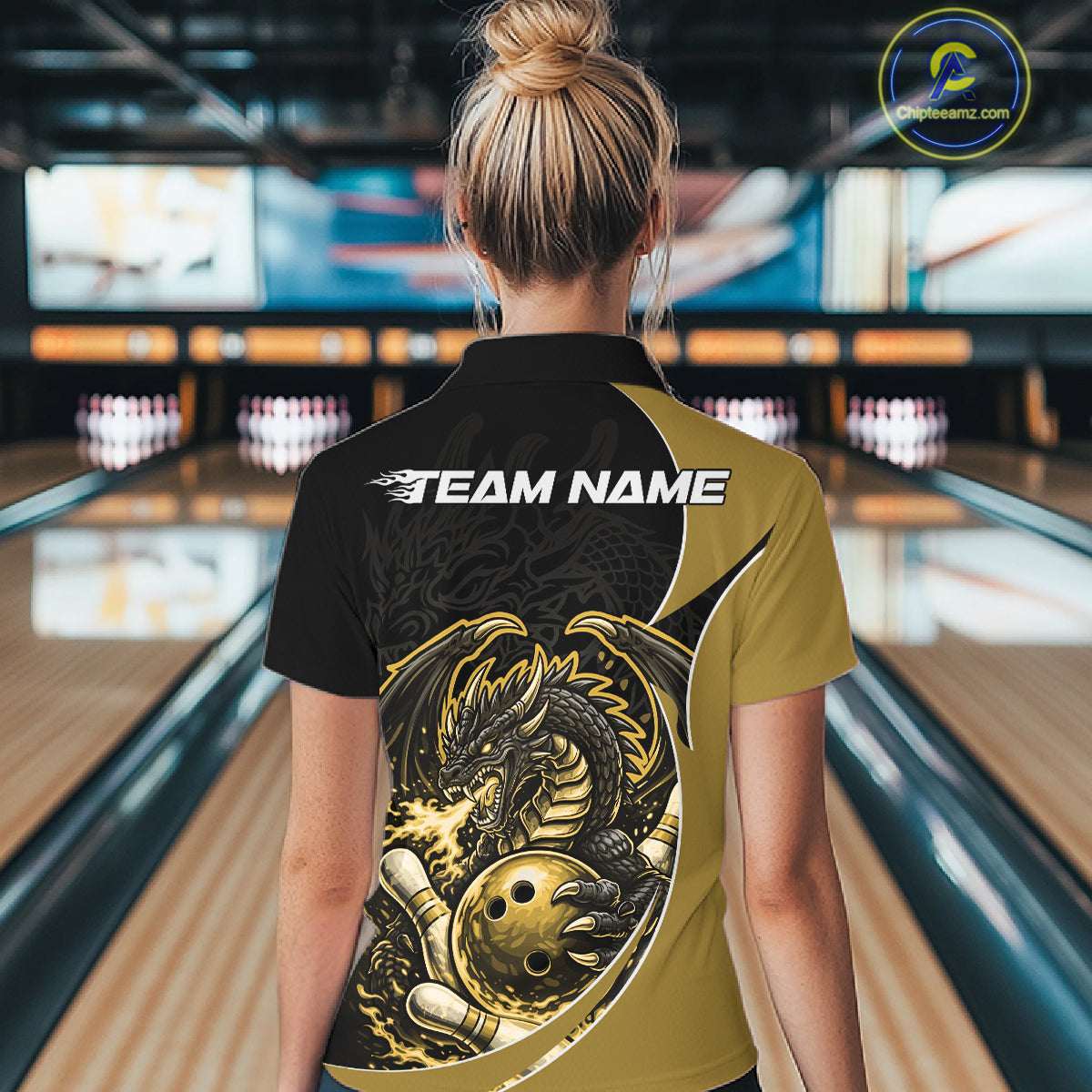 Custom Yellow Fire Dragon Bowling Jerseys, Dragon Bowling Team Women Quarter-Zip Shirt IPHW10367