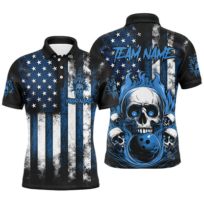 American Flag Flame Skull Custom Bowling Team Shirts, Patriotic Bowling Jerseys IPHW5856
