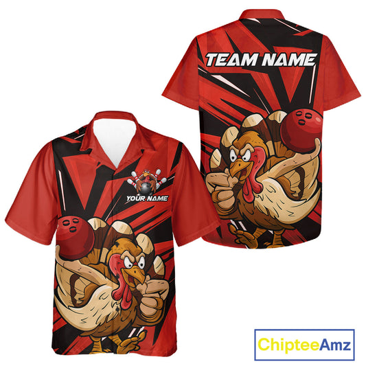 Custom Funny Turkey Bowling Shirts For Men And Women, Red Thanksgiving Bowling Shirt Team Uniform IPHW10675