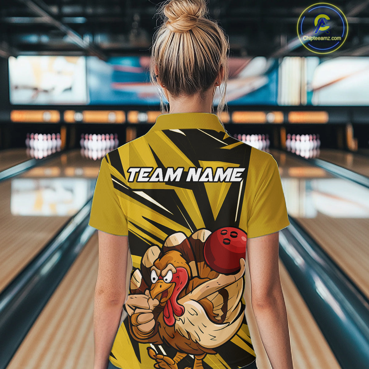 Custom Funny Turkey Bowling Shirts Women, Yellow Thanksgiving Bowling Shirt Team Uniform IPHW10676
