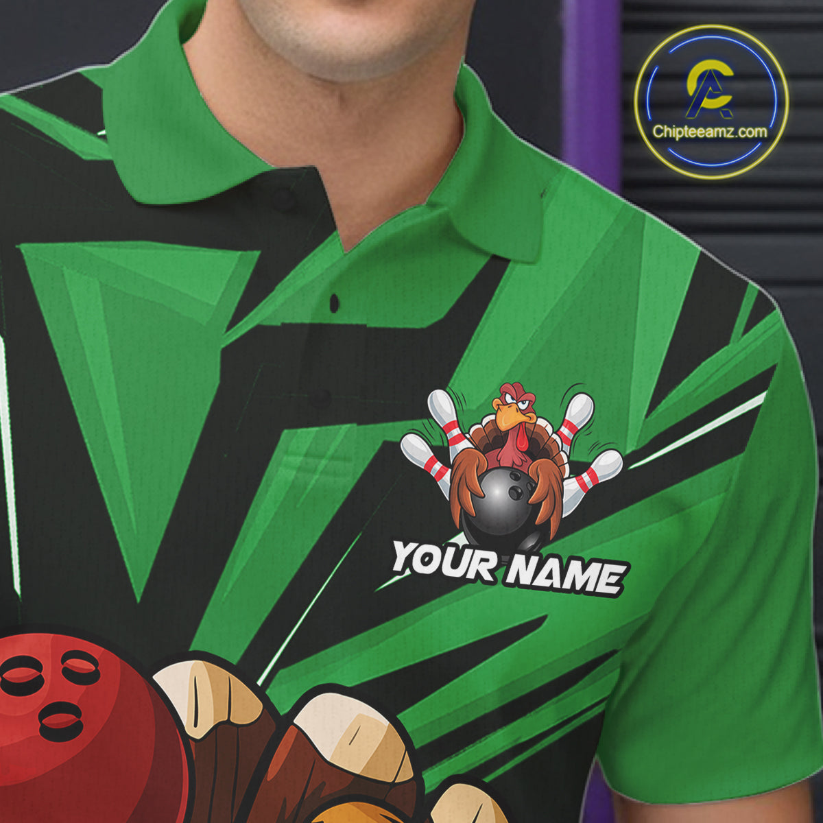 Custom Funny Turkey Bowling Shirts For Men, Green Thanksgiving Bowling Shirt Team Uniform IPHW10677