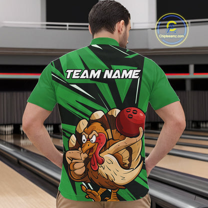 Custom Funny Turkey Bowling Shirts For Men, Green Thanksgiving Bowling Shirt Team Uniform IPHW10677