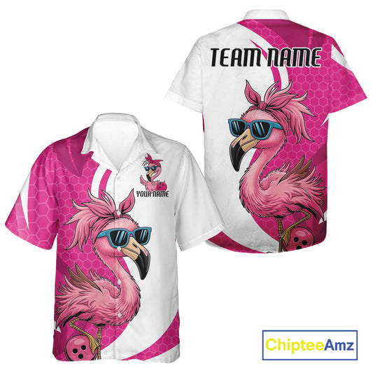 Custom Funny Hot Pink Flamingo Bowling Men And Women Hawaiian Shirt, Bowling League Bowlers Outfit IPHW10680