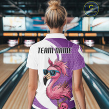 Load image into Gallery viewer, Custom Funny Purple Flamingo Bowling Women Polo Shirt, Bowling League Bowlers Outfit IPHW10682