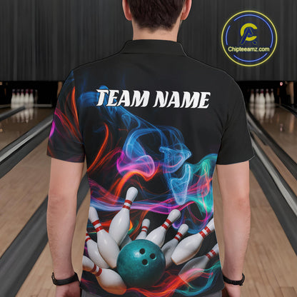 Custom Colorful Smoke Bowling Men Polo Shirts, Bowling League Shirt Bowlers Outfit IPHW9018