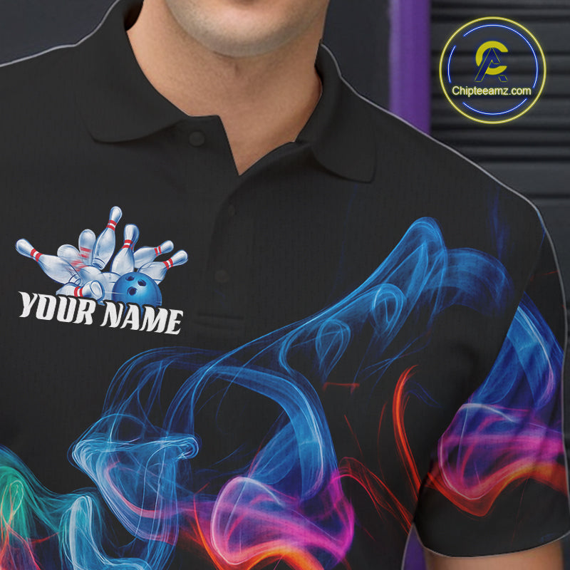 Custom Colorful Smoke Bowling Men Polo Shirts, Bowling League Shirt Bowlers Outfit IPHW9018