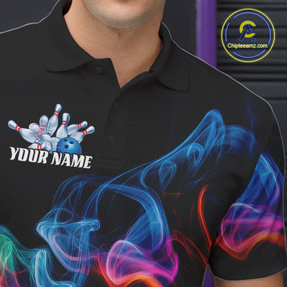 Custom Colorful Smoke Bowling Men Polo Shirts, Bowling League Shirt Bowlers Outfit IPHW9018