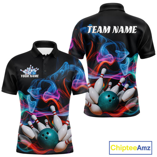 Custom Colorful Smoke Bowling Men Polo Shirts, Bowling League Shirt Bowlers Outfit IPHW9018