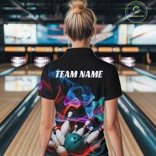 Load image into Gallery viewer, Custom Colorful Smoke Bowling Women Quarter-Zip Shirt, Bowling League Shirt Bowler Outfit IPHW9018