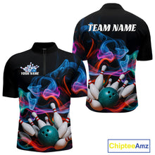 Load image into Gallery viewer, Custom Colorful Smoke Bowling Men Quarter-Zip Shirts, Bowling League Shirt Bowlers Outfit IPHW9018