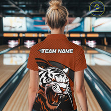 Load image into Gallery viewer, Custom Black And Orange Tiger Bowling Team Women Quarter-Zip Shirts, Bowling League Shirt IPHW9021