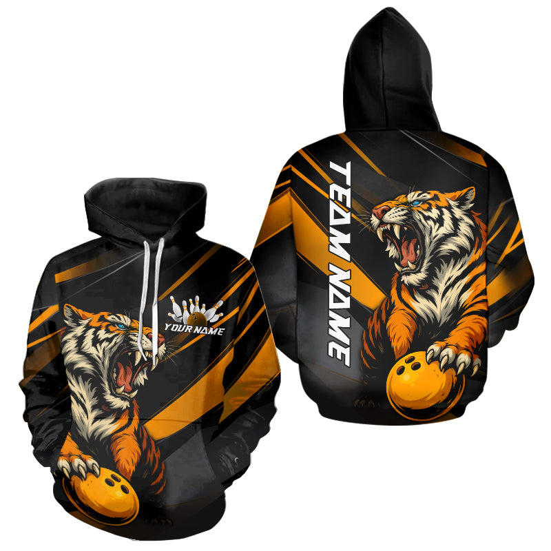 Personalized Tiger Bowling Team Men And Women Hoodie Shirts, Black And Yellow Tiger Bowling Jerseys IPHW9022