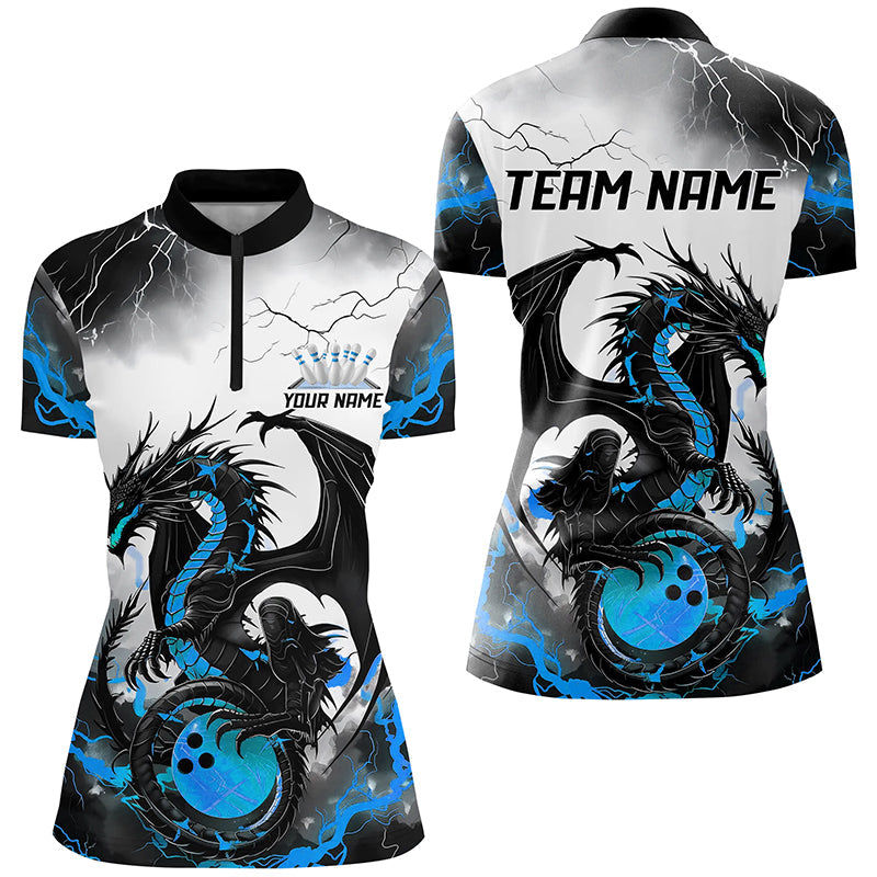 Black And Blue Thunder Lightning Custom Dragon Ladies Bowling Shirts, Bowling League Shirts IPHW7062