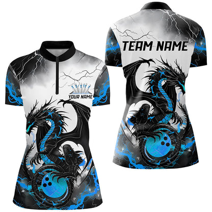 Black And Blue Thunder Lightning Custom Dragon Ladies Bowling Shirts, Bowling League Shirts IPHW7062