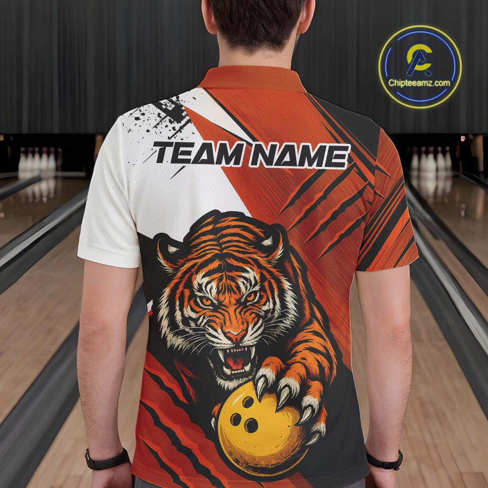 Custom Tiger Bowling Team Polo Shirts For Men, Tiger Claw Bowling Jerseys IPHW9026