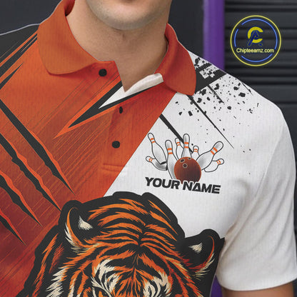 Custom Tiger Bowling Team Polo Shirts For Men, Tiger Claw Bowling Jerseys IPHW9026