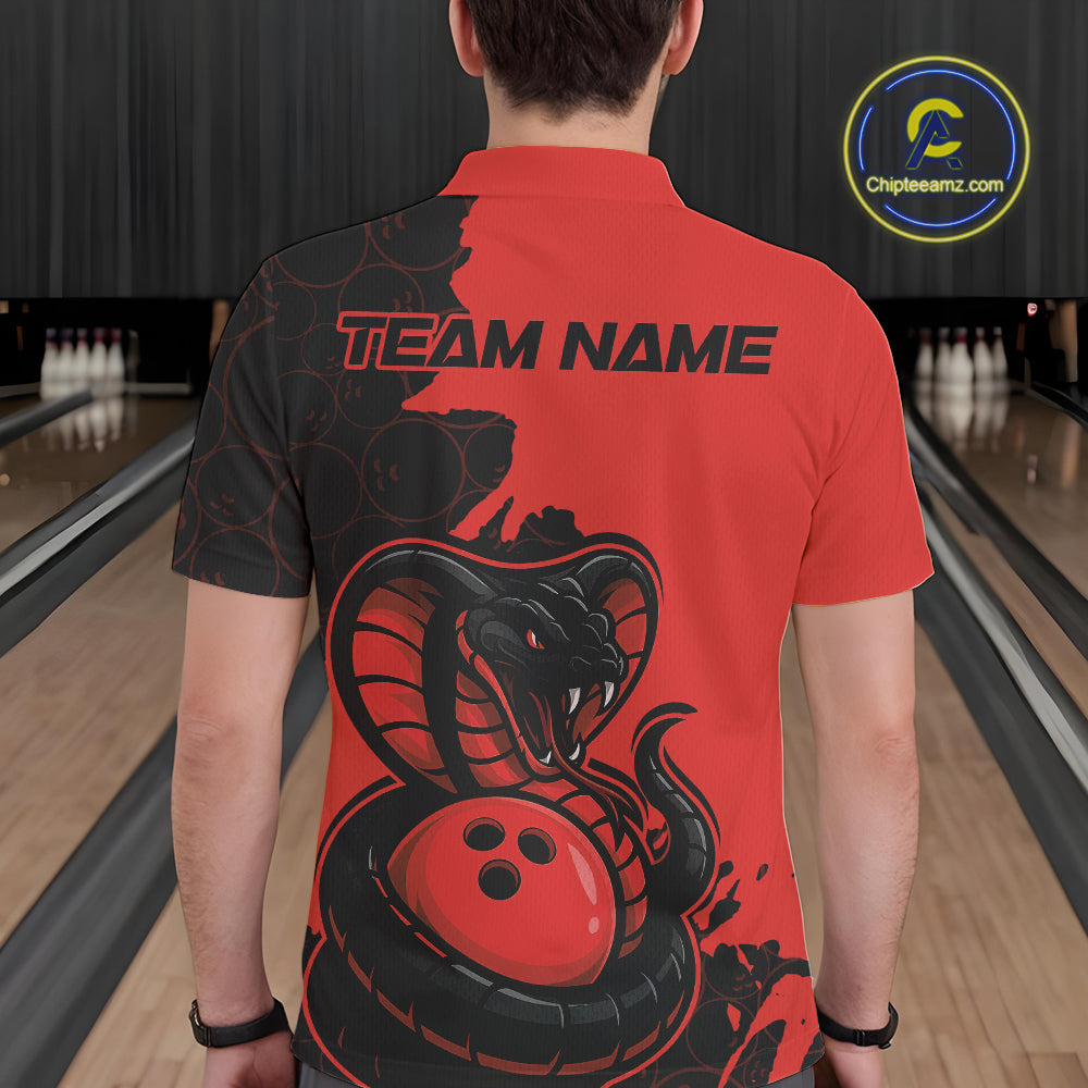 Custom Black And Red Cobra Snake Bowling Men Polo Shirts Team Uniform Bowling Pattern IPHW9032