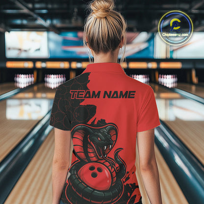 Custom Black And Red Cobra Snake Bowling Women Polo Shirts Team Uniform Bowling Pattern IPHW9032